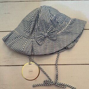 Petit Ami Navy Seersucker Sun Hat 24 Months